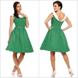Dolly & Dotty Cindy Polka Dot Vintage Dress in
Dark Green, New with Tags